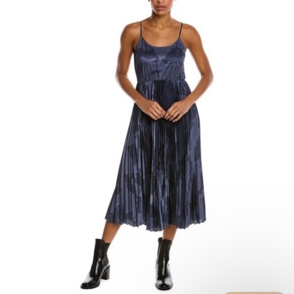 All Saints Lera Midnight Blue Pleated Midi Dress - Picture 2 of 11